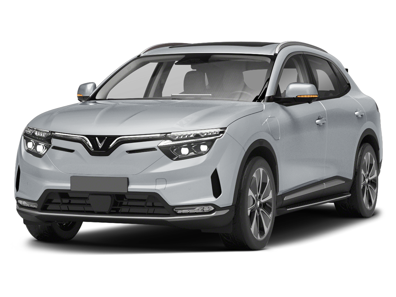 2023 VinFast VF 8 Plus in De Sat Silver Metallic — front three-quarter view